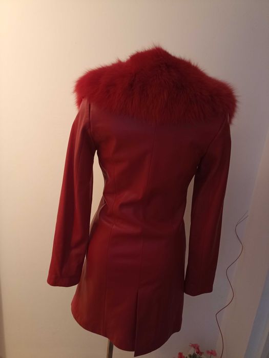 Palton piele naturala cu guler vulpe naturala ,S