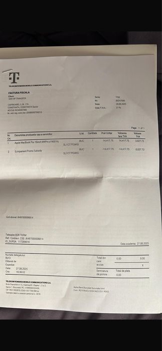 macbook pro 14 2023 10nuclee, 8gb memorie, 512ssd