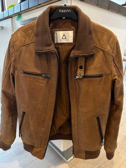 "Geacă din piele Serge Pariente, M, maro, captușită, calitate premium"