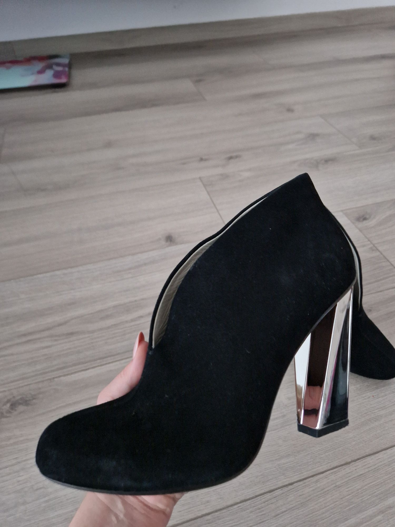 Botine negre piele 39, toc oglinda