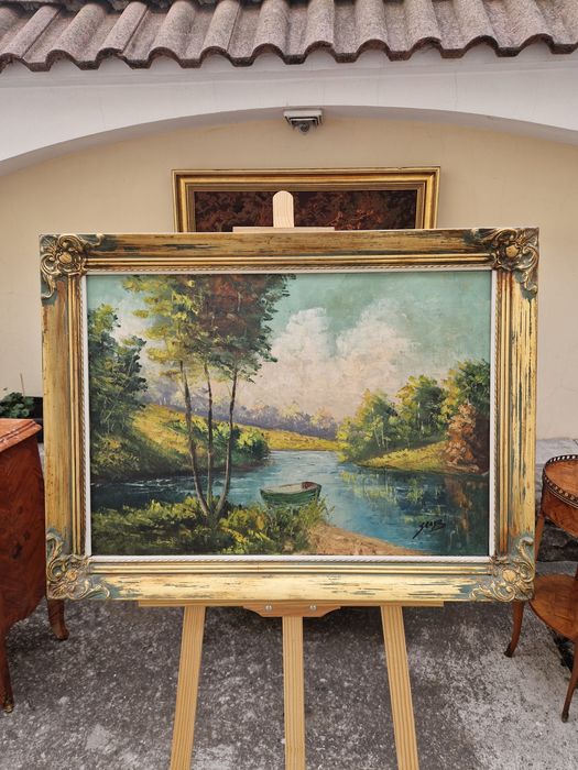 Страхотна антикварна белгийска авторска картина масло върху платно