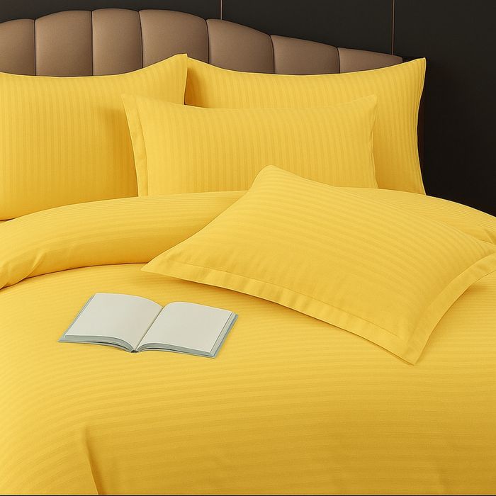 Lenjerie pat 6 piese ,bumbac damasc -galben,pat dublu pana la 200cm