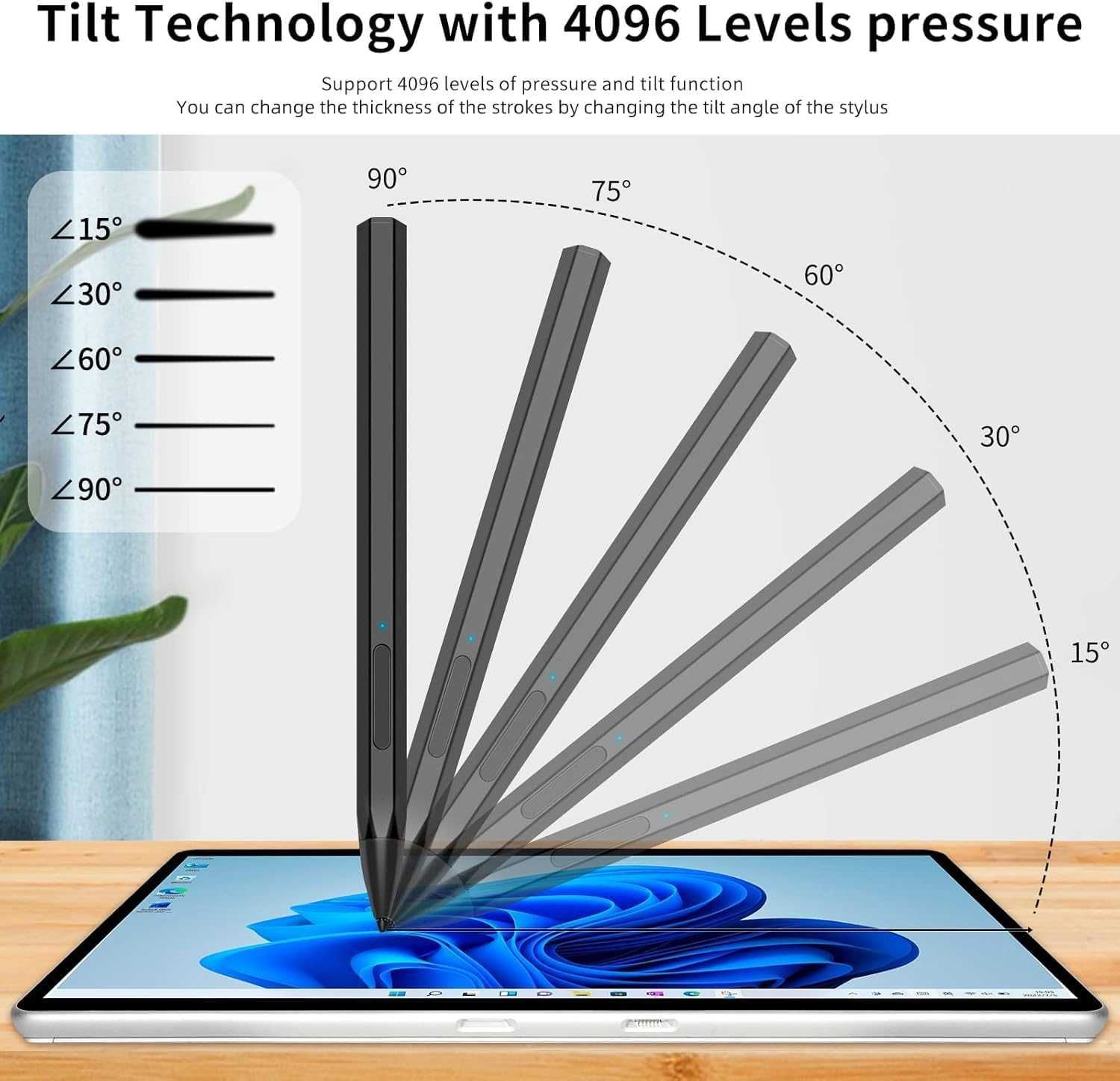 Стилус MAYDORHER за Microsoft Surface Pro 11/10/9/X/8/7/6/5/4/3, черен