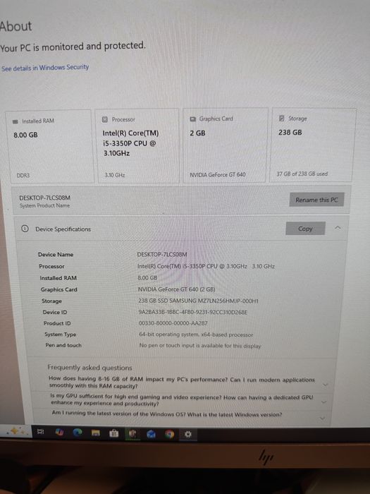Vand unitate i5 3350P 8gb 240 SSD GT640
