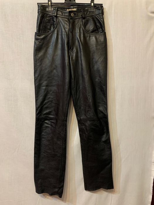 Pantaloni piele naturală lungi negri