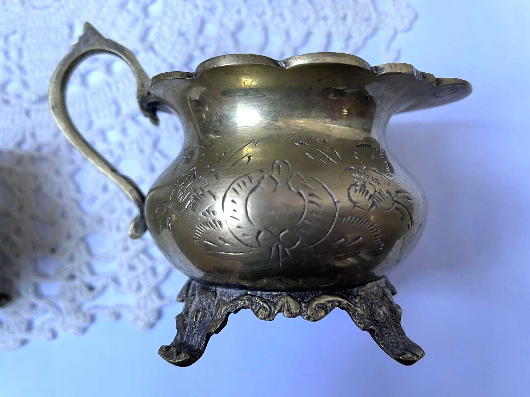 Красив месингов комплект за кафе и чай от Англия, 4 части