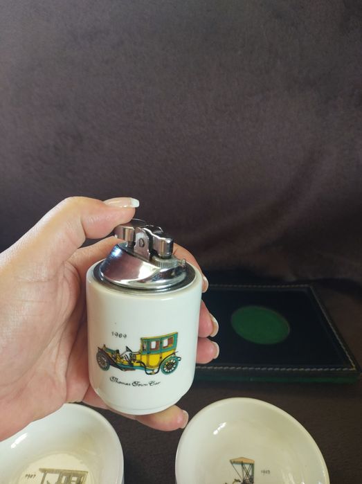 Set tabachera bricheta, scrumiere din porțelan Packard