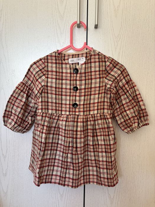 Rochie rosie carouri Zara 86 Hm H&M 12-18 craciun