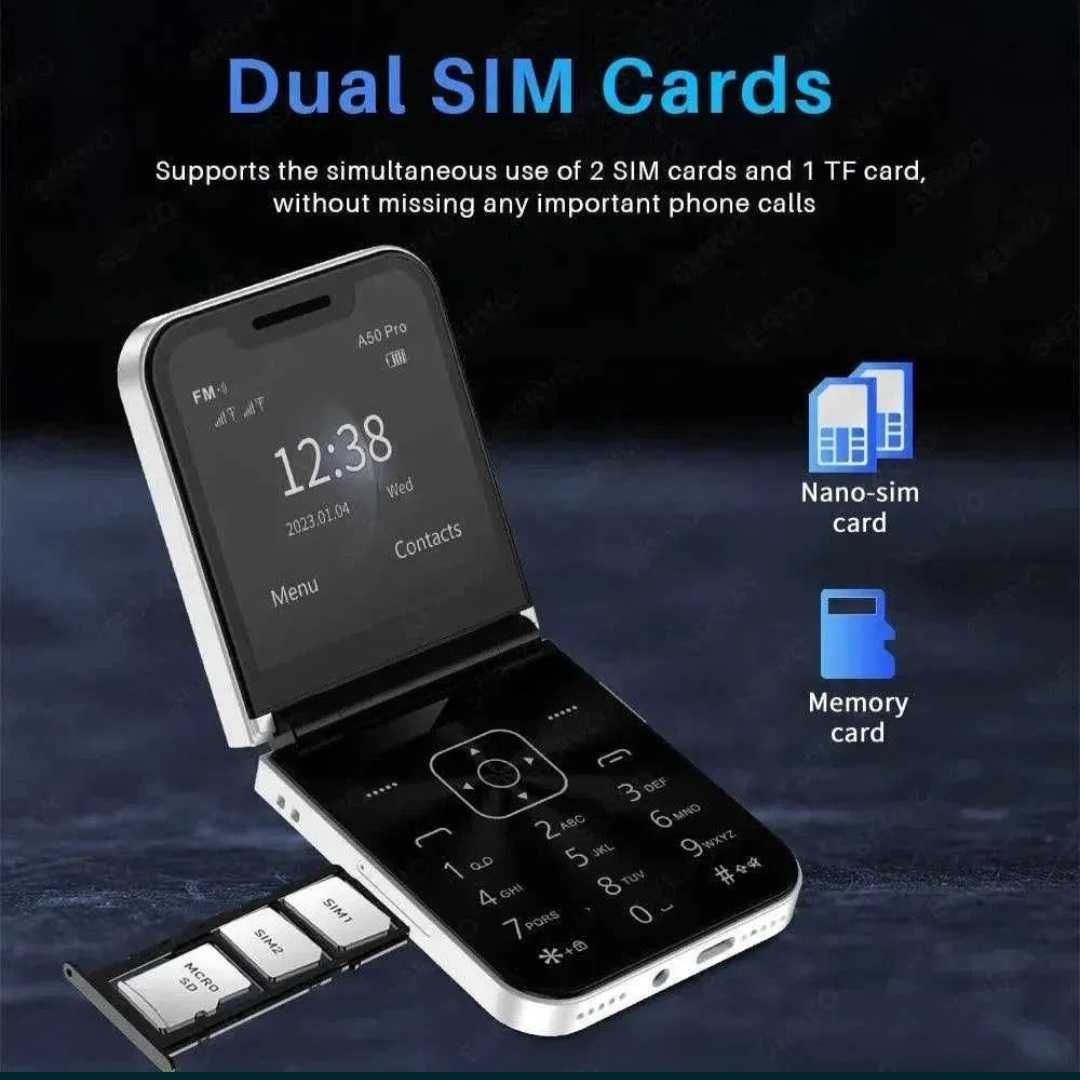 Сгъваем Телефон Mini Flip Smart Phone с 2 SIM карти