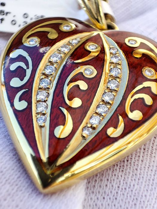 Fabergé Masterpiece Victor Mayer Pandantiv Aur 18K Diamante Email Rosu