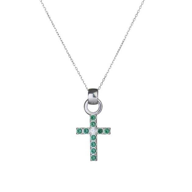 Colier cruce argint 925 cu cristale zirconiu – verde – punto luce