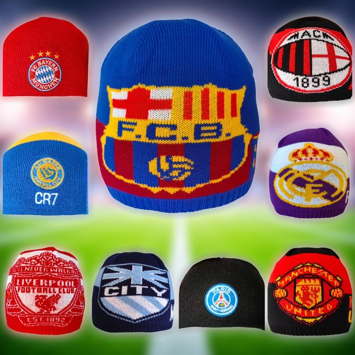 Детси футболни зимни шапки - Барселона Реал Мадрид Ливърпул Манчестър