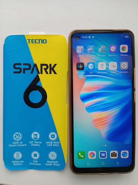 Смартфон ТЕХНО СПАРК-6 КЕ7, б/у,сборка ГОНКОНГ
