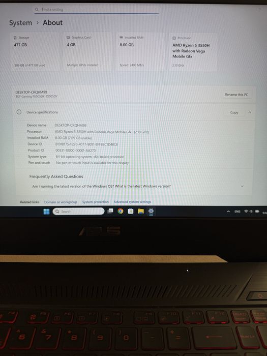 Лаптоп ASUS TUF Gaming FX505DY