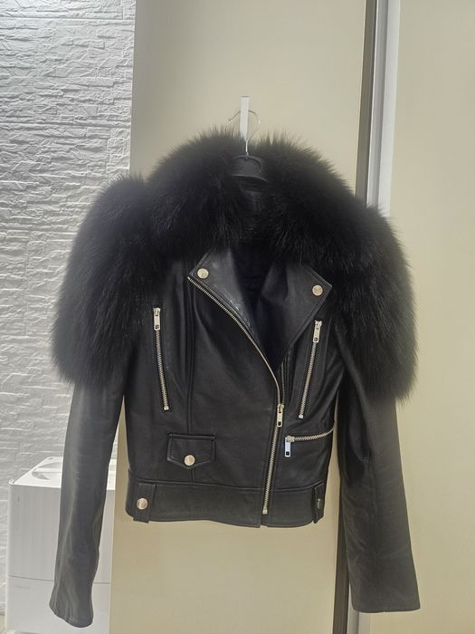 Geaca biker piele naturala si blana naturala de vulpe