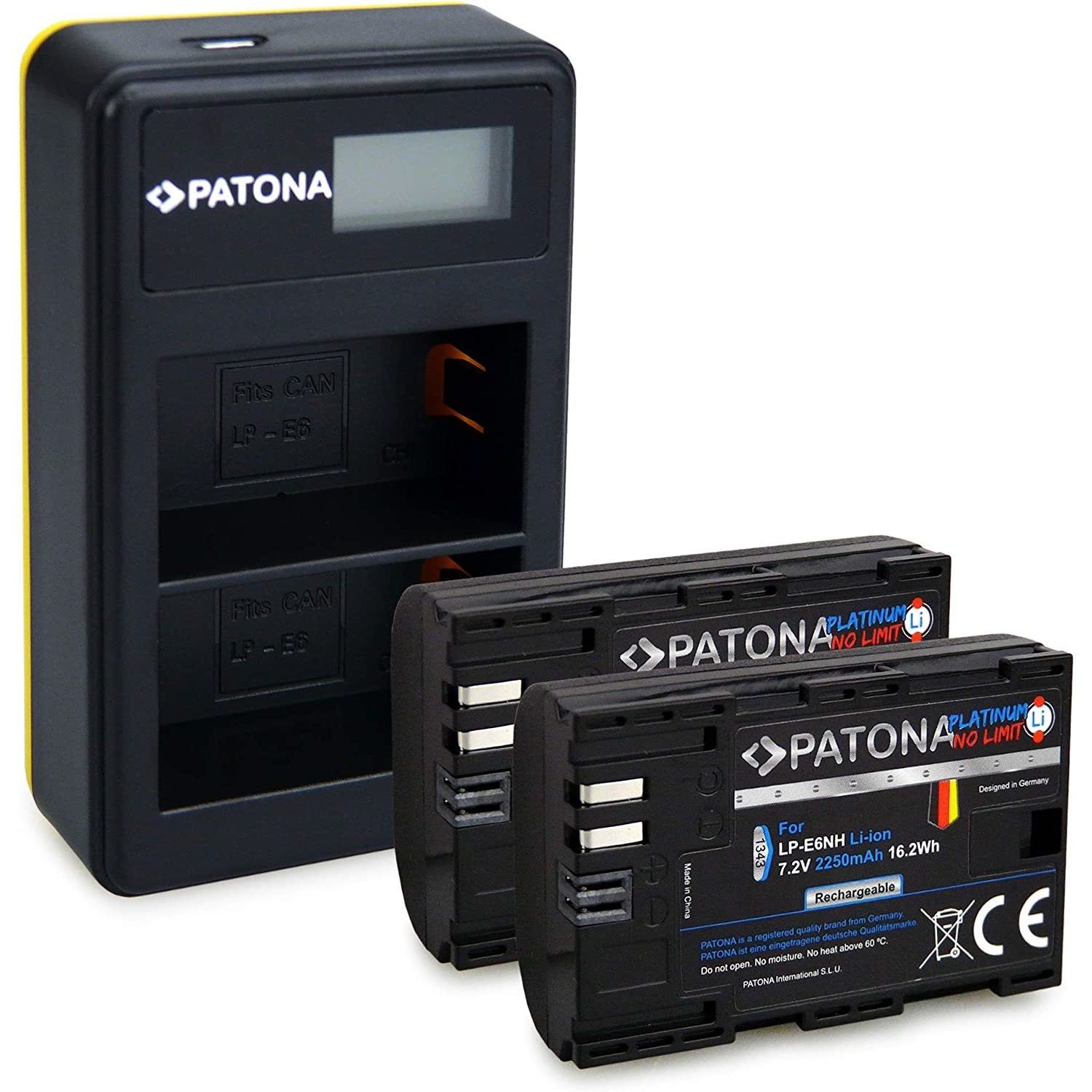 Inc. 2x Acumulator Patona Platinum pentru Canon LP-E6NH, LP-E6, LP-E6N