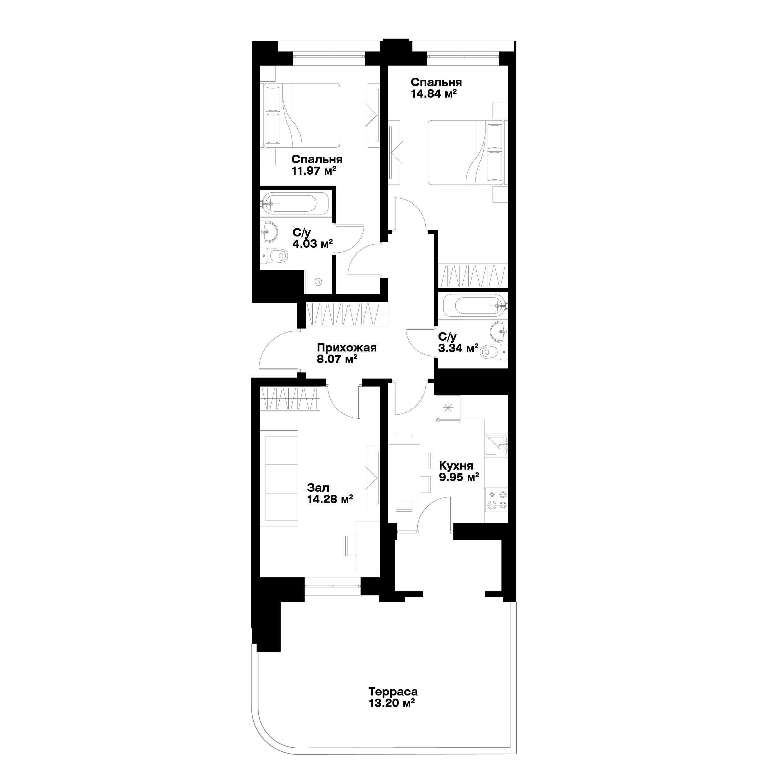 3-xonali xonadonlar | 3-комнатные квартиры ЖК O'z Makon - Golden House
