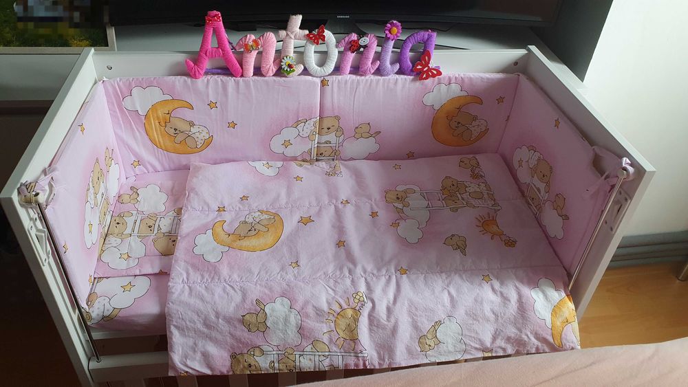 Pătuț co-sleeping + lenjerie roz