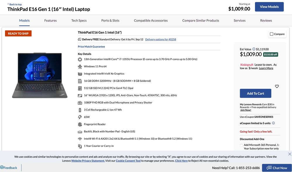 Lenovo Thinkpad E16 G1 i7-1355U|16GB|512GB|16"WUXGA IPS Touch|Iris® Xe