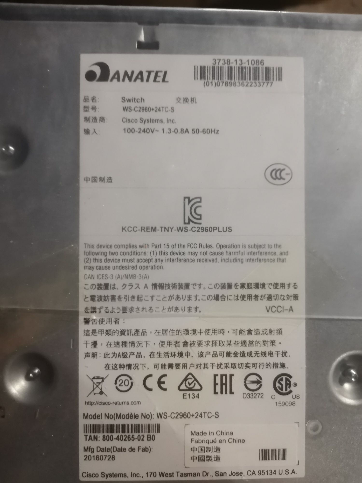Cisco switch ws-c2960+24tc-s