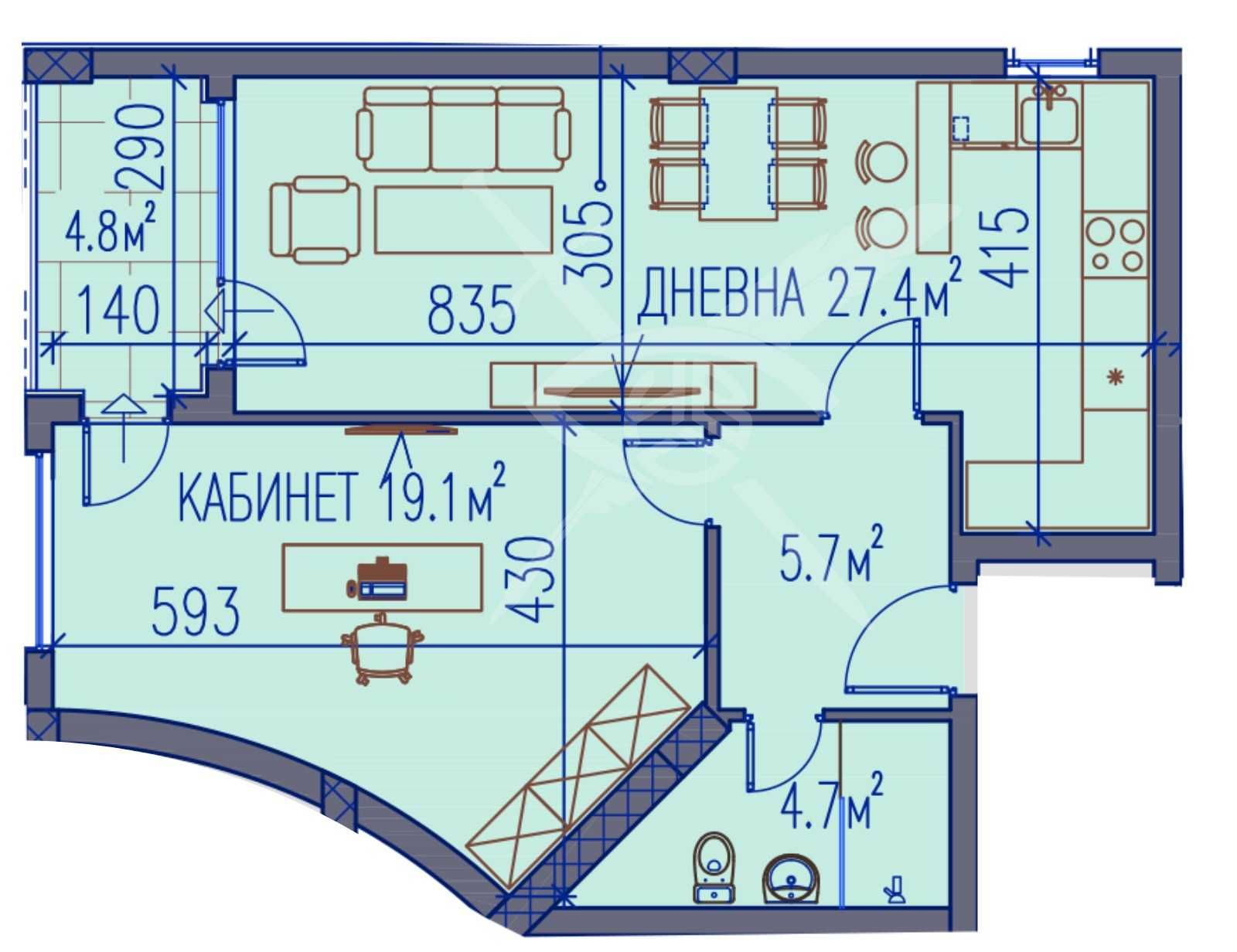 двустаен апартамент Христо Смирненски 22-20891