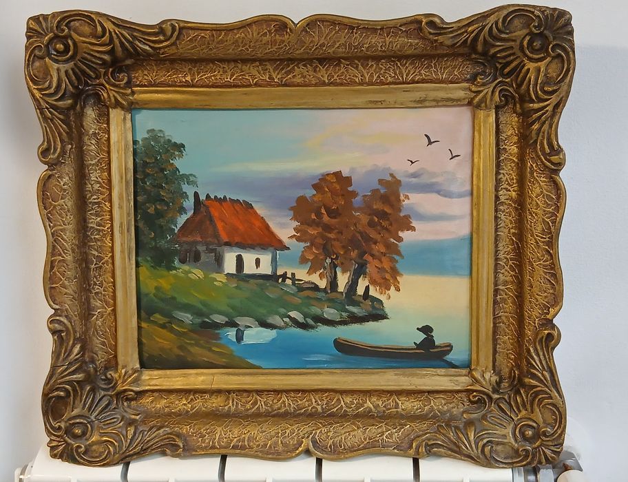 2 tablouri anii '60, inramate, ulei pe pânza