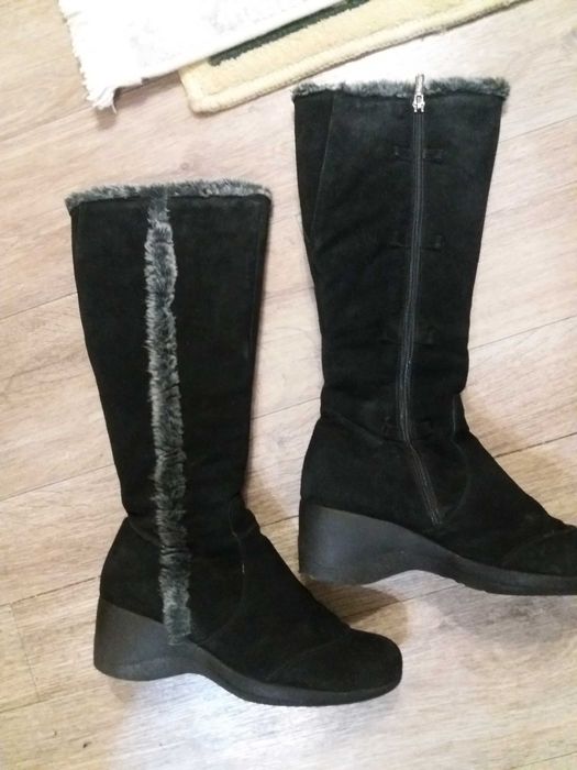 Натуральный мех и замша сапоги женские зимние