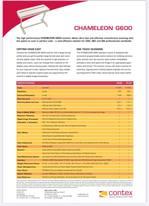 Scanner / Scaner A0 Chamelon G600