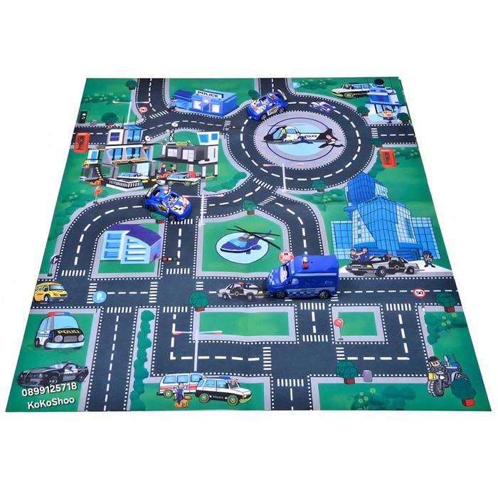 Игрално килимче с пътища и полицейски коли/килим за игра с град