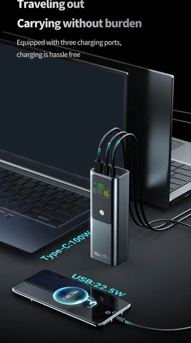 18000mAh, Power Bank 100W с быстрой зарядкой, 3 порта