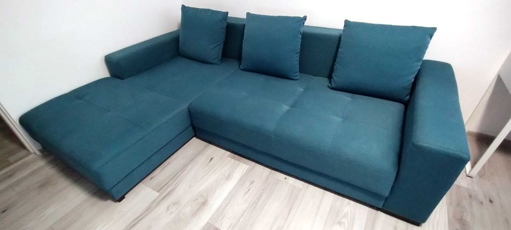 Colțar Extensibil Casa Rusu, Turcoaz - 250x175 cm, Lada Depozitare