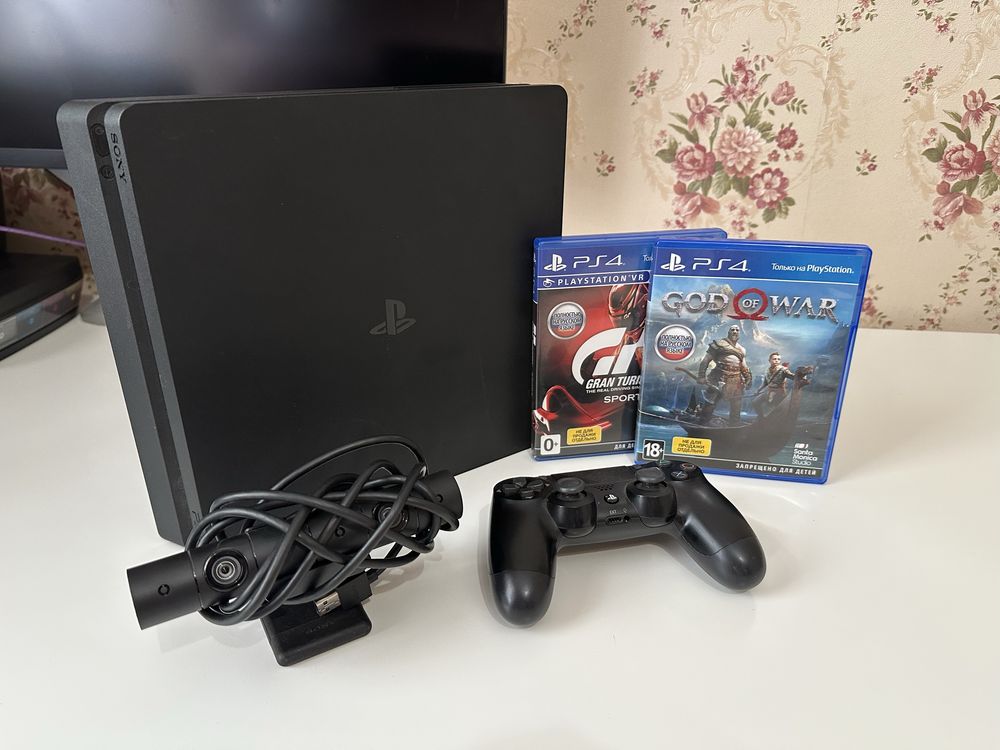 PS4 Slim 1TB + Геймпад + Камера + 2 Игры | Всё работает идеально!