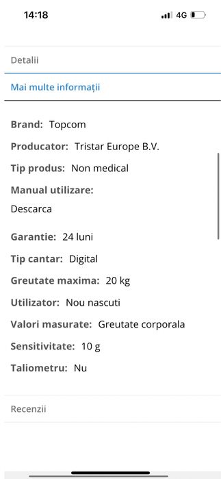 Cantar digital bebelusi Topcom