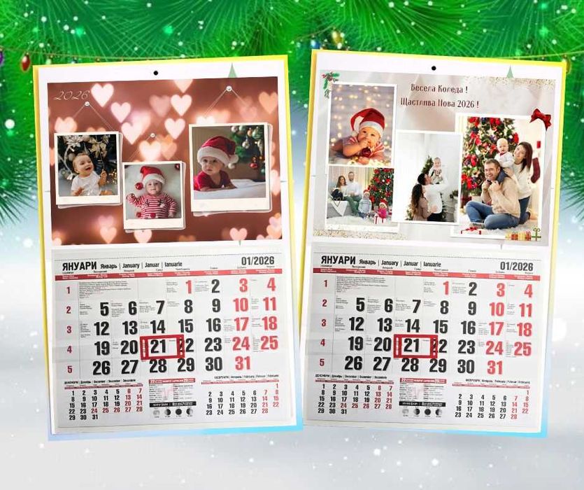 Работен календар за 2026 г. с ваша снимка или колаж