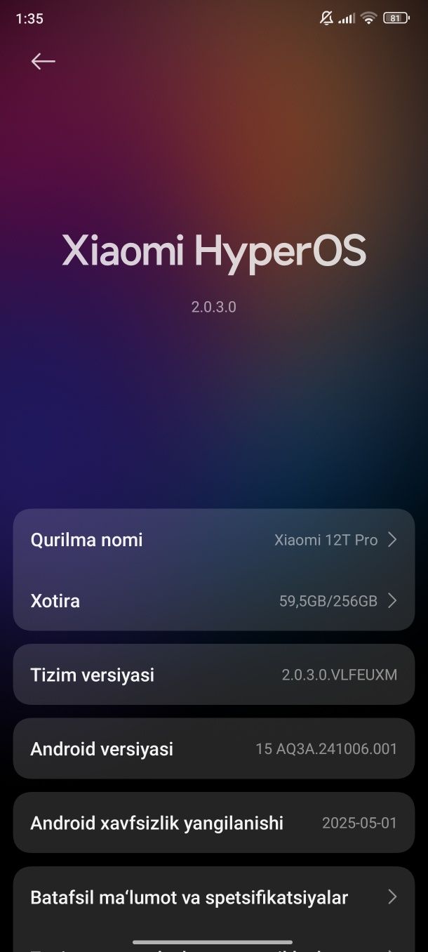 Xiaomi 12 T PRO hamma joyi radnoy