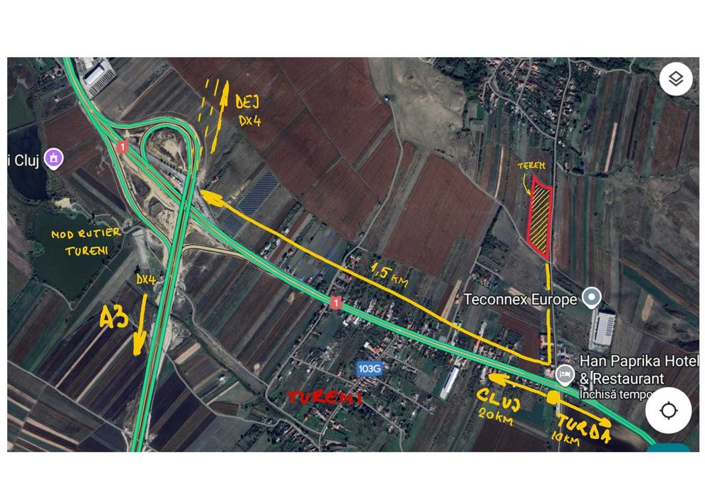 Teren industrial in Tureni langa nod drum expres pentru autostrada A3