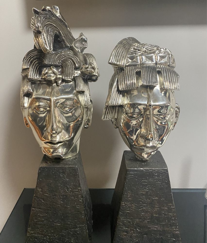 Statuete cap Pakal semnate D Argenta -placate f gros cu argint Ocazie!
