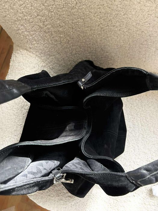 Furla Hobo голяма черна велурена чанта хобо