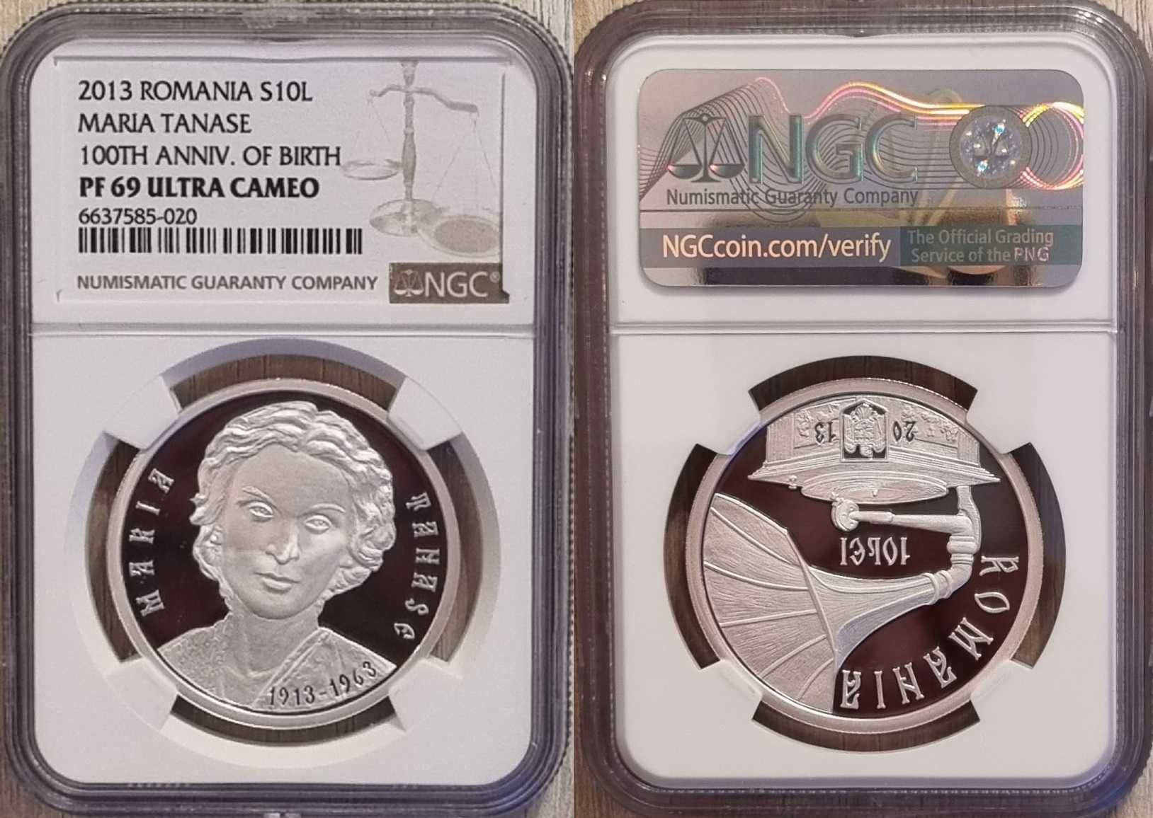 Moneda BNR 10 lei argint, Maria Tanase, gradata NGC PF 69