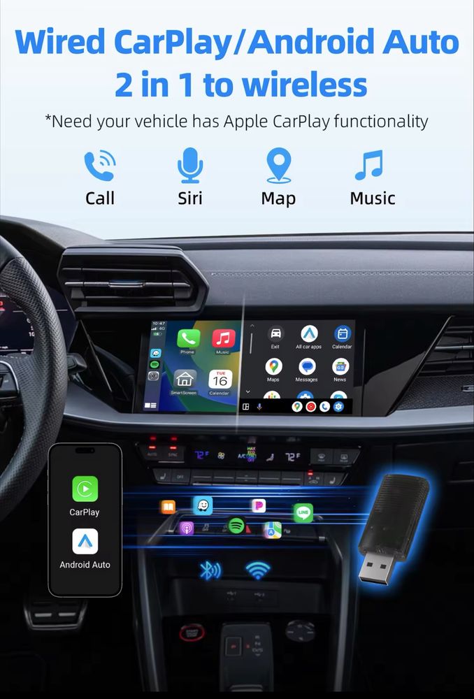 Wireless/безжичен Car adapter 2 в 1/CarPlay/Android Auto/АндроидАуто