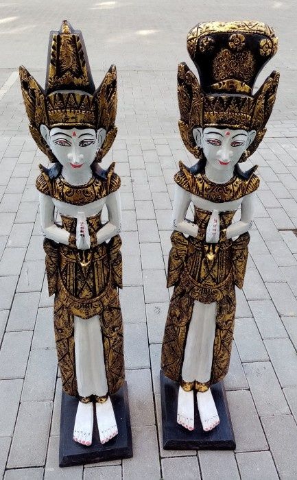 Set sculpturi asiatice de dimensiuni mari din lemn