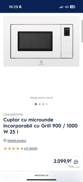 Cuptor cu microunde Electrolux, nou. Nefolosit! Garanție 4 ani.