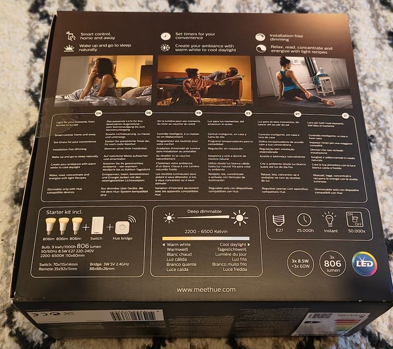 Philips Hue White Ambiance, 3 becuri LED E27 8,5 W