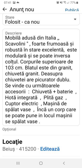 Mobila de bucatarie [ Scavolini] adusă din Italia cu blat de granit