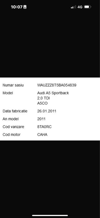 Dezmembrari/Dezmembrez Audi a5 2.0 tdi 170 CP