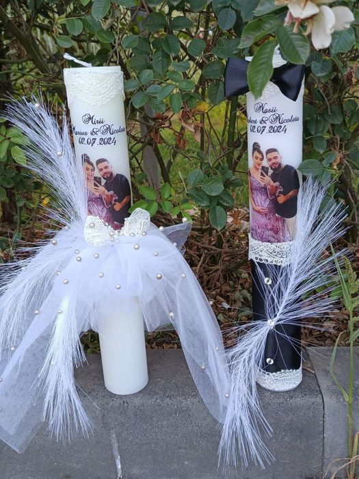 Lumânări nuntă 180 lei buchete mireasa 130 lei