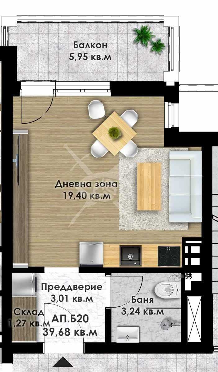 Едностаен апартамент в Остромила 514-18043