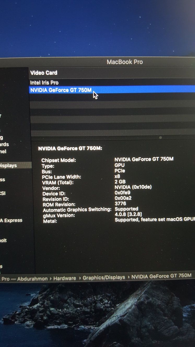 Macbook pro 15.4 I7 ram16Gb SSD512Gb