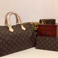 Set 3 articole Louis Vuitton, curea+geanta-portofel,saculet, eticheta