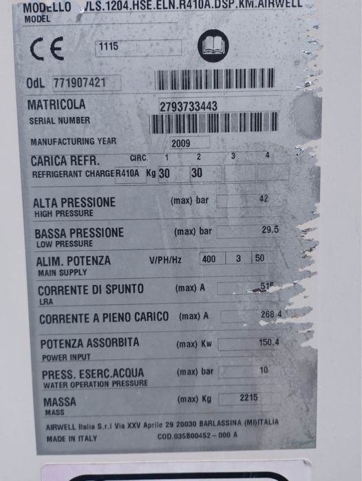 Vand chiller Airwell 283 kw